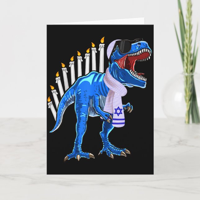 Carte Menorasaurus Rex Shirt T Rex Dinosaur Hanukkah Gif (Devant)