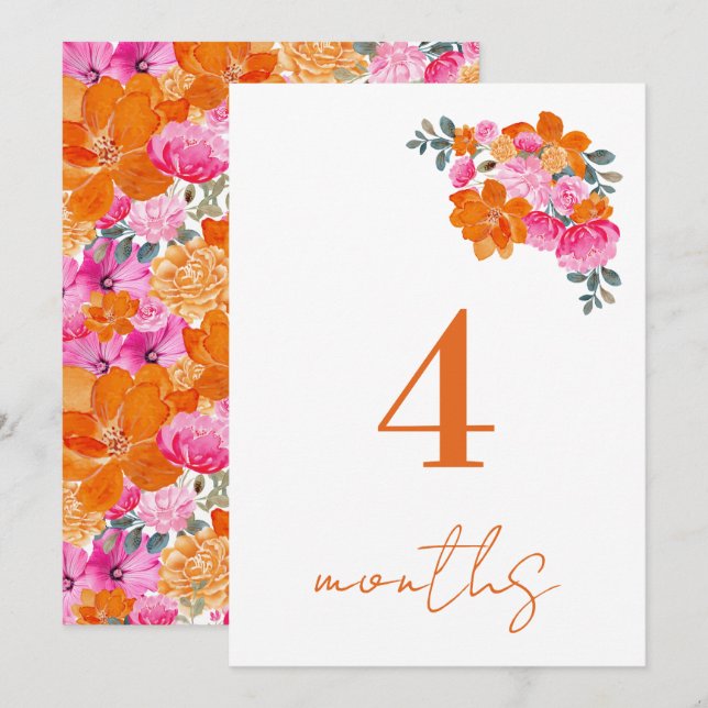 Carte mensuelle de jalons pour bébé de 4 mois Rose (Devant / Derrière)