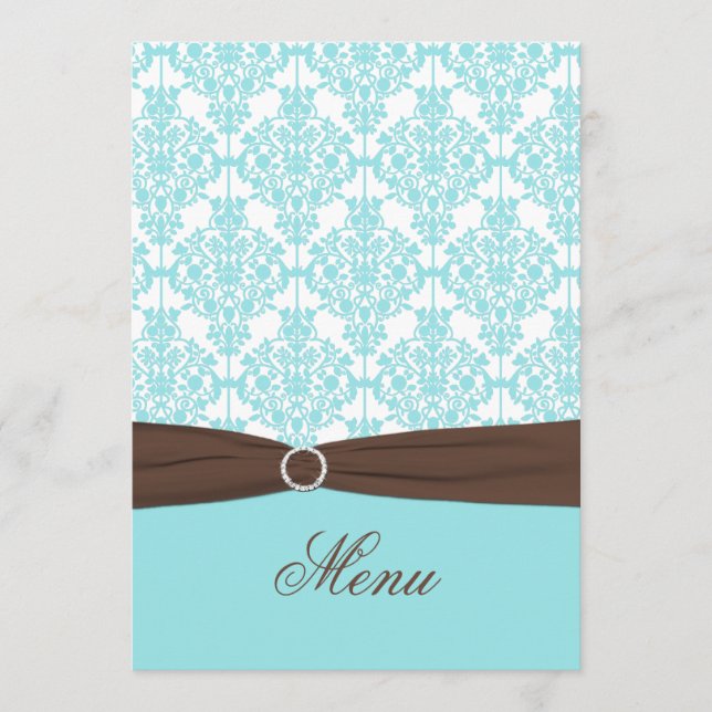 Carte menu Aqua Blue, Brown, blanc Damas (Devant)