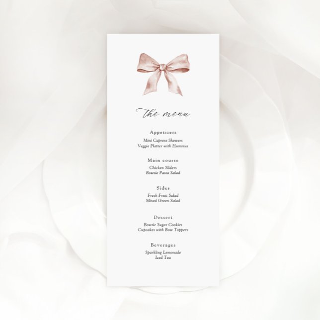 Carte menu baby shower avec arc rose poussiéreux (Créateur téléchargé)