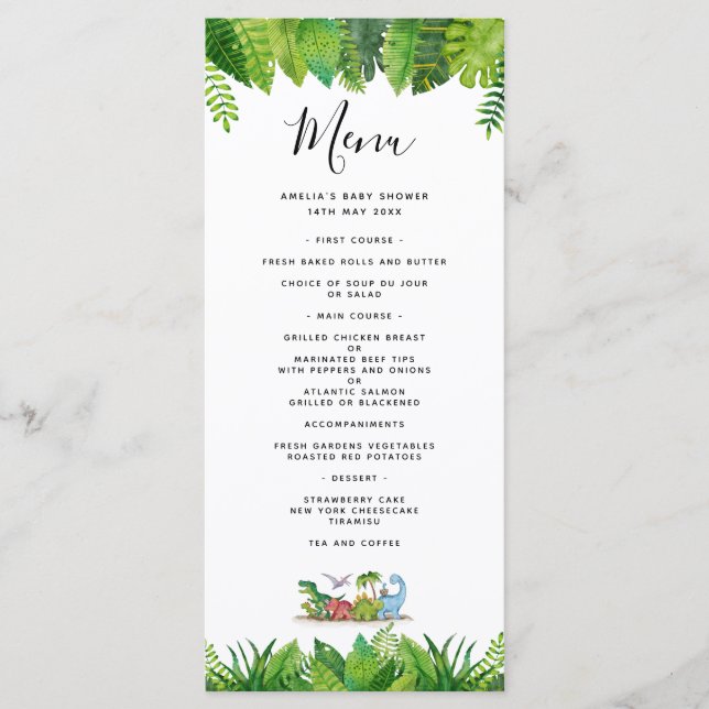 Carte menu Baby shower Dinosaur (Devant)