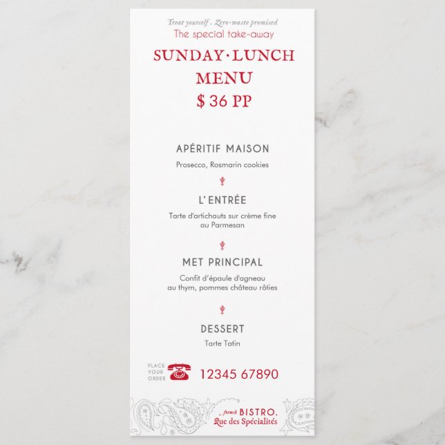 Carte menu Bistro (Devant)