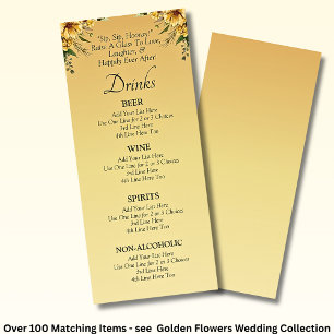 Carte Menu Boissons - Jeu de Mariages de fleurs d'