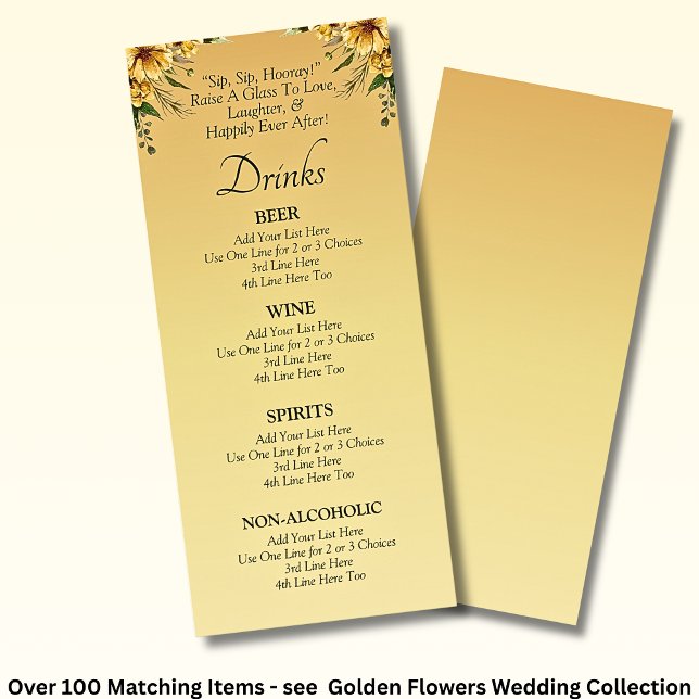 Carte Menu Boissons - Jeu de Mariages de fleurs d' (Créateur téléchargé)