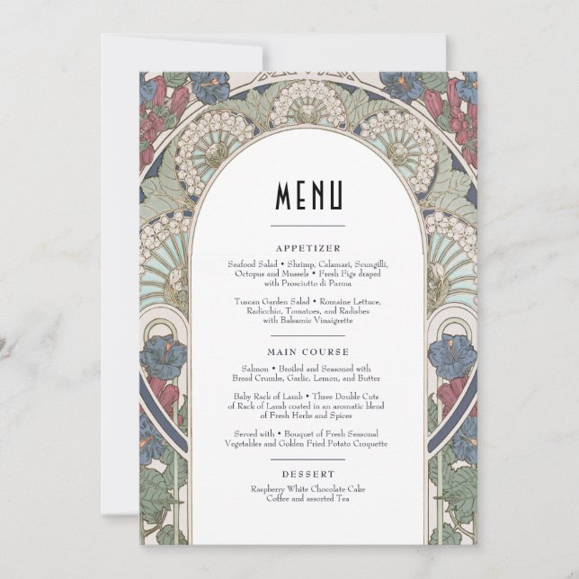 Carte Menu Burgundy Art Nouveau Mucha (Devant)