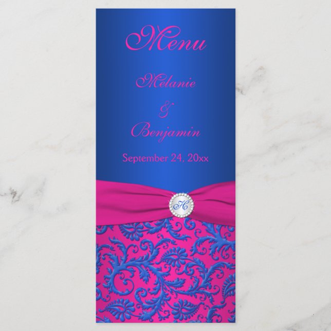 Carte menu Cobalt et Fuchsia Damask (Devant)