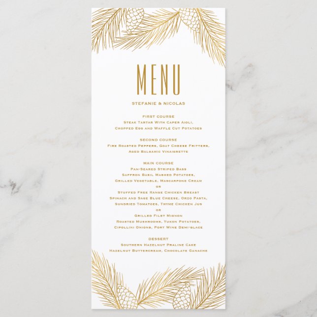 Carte Menu Cones et aiguilles de pin d'or Faux (Devant)