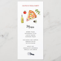 Carte Menu Cute Pizza Party