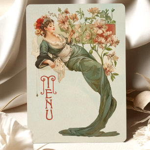 Carte Menu Déesse Florale Art Nouveau