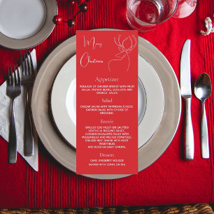 Carte menu dîner renne rouge fête de Noël