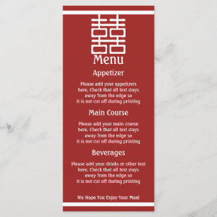 Carte Menu Double Happy Mariage chinois