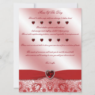 Carte menu du 40e anniversaire du Mariage Ruby