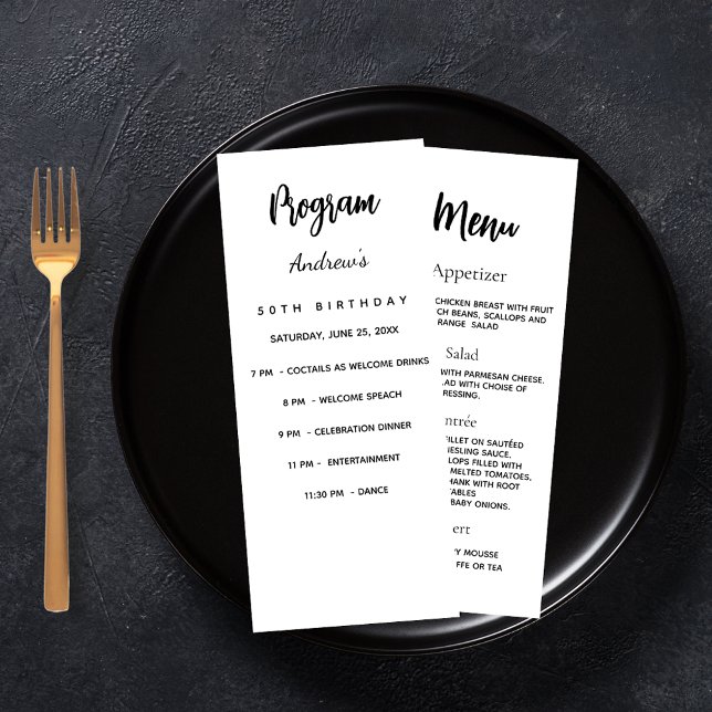 Carte menu du dîner du programme d'anniversaire (Créateur téléchargé)