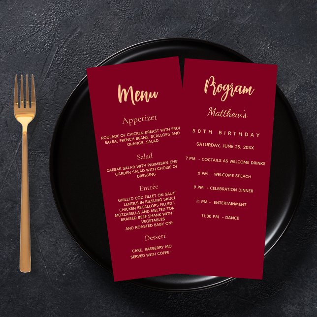 Carte menu du dîner du programme d'anniversaire de (Créateur téléchargé)