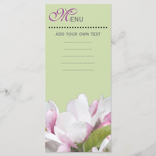 Carte menu du dîner, fleurs de pommes roses. (Devant)