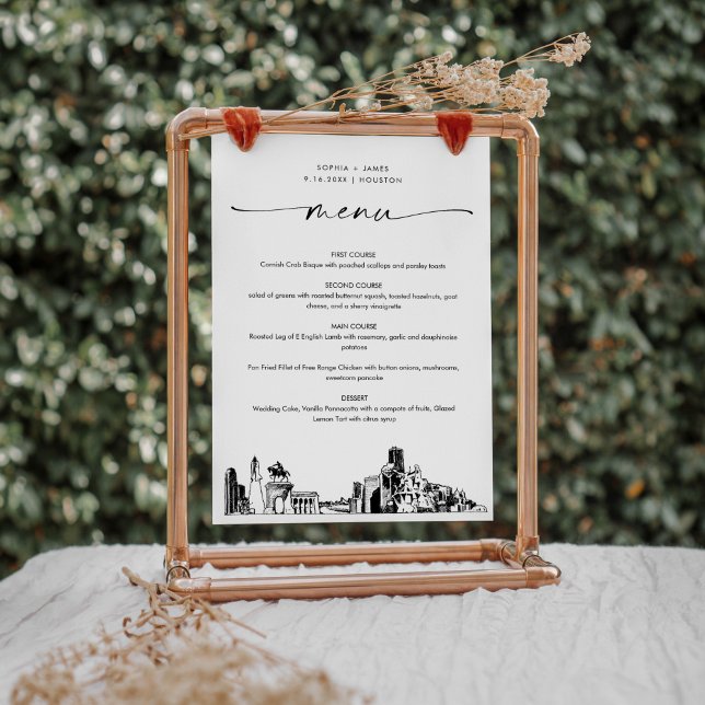 Carte menu du dîner Mariage Houston Skyline 5x7 (Créateur téléchargé)