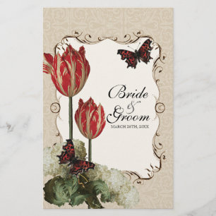 Carte menu du dîner - Tan n Cram Red Tulip Damask