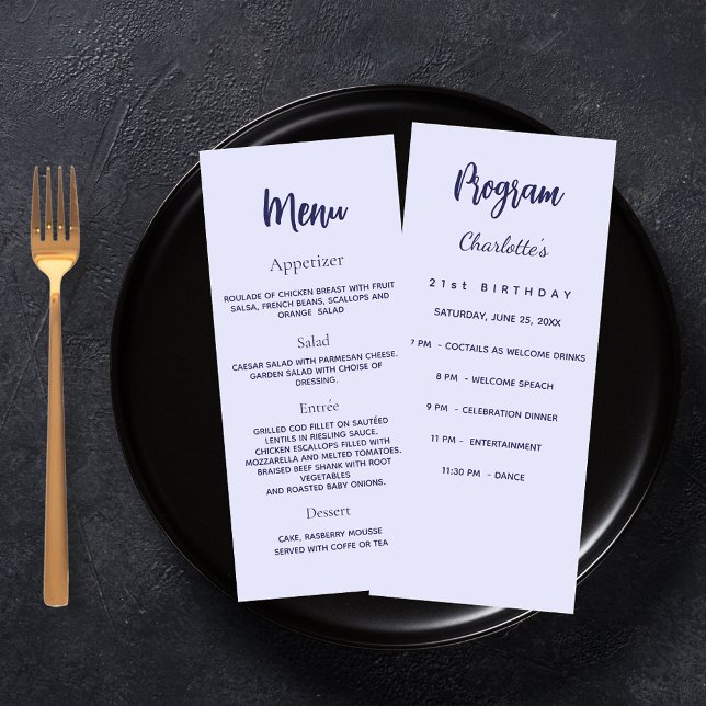 Carte menu du programme d'anniversaire de la lavan (Créateur téléchargé)