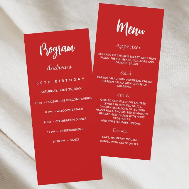 Carte menu du programme d'anniversaire rouge (Créateur téléchargé)