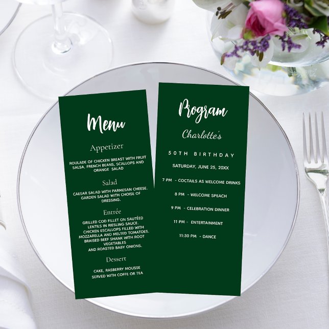 Carte menu du programme d'anniversaire vert émerau (Créateur téléchargé)