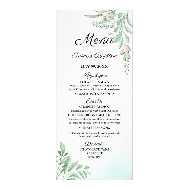 Carte menu Dusty Blue Eucalyptus Greenery Baptism (Devant)