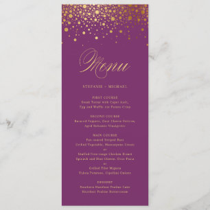 Carte menu Faux Gold Foil Confetti Élégante Purple