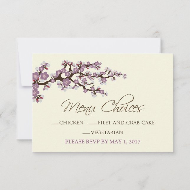 Carte MENU Fleurs de Cerisier (lavande) (Devant)