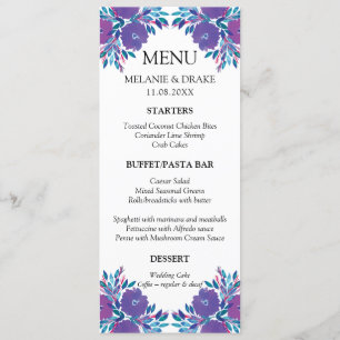 Carte Menu Fleurs violettes peinte à la main