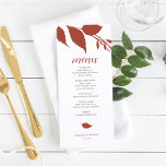 Carte Menu Foliage Burnt Orange<br><div class="desc">Ce modèle de menu mariage fait partie de la collection d'invitations de luxe Do Tell A Belle à l'automne. Le design présente des feuilles d'automne botaniques en orange brûlé. Customisez-les avec les éléments de menu, les noms et la date de l'événement. Parfait pour les mariages, la douche nuptiale d'automne, les...</div>