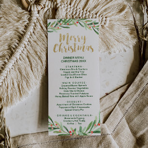 Carte menu Holly Wreath Joyeux Dîner de Noël