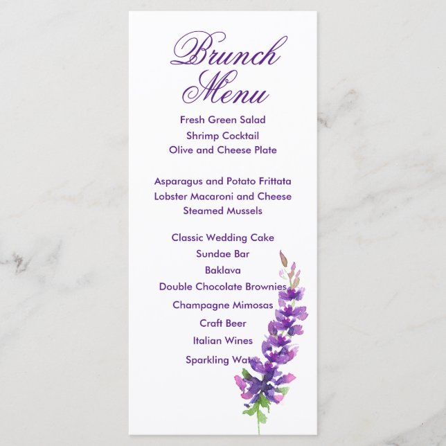 Carte menu Lavande couleur Mariage violet (Devant)
