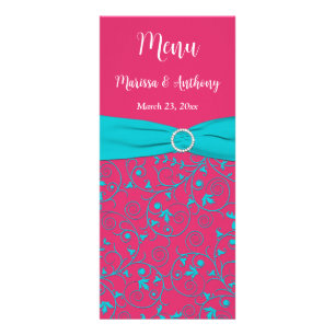 Carte Menu Mariage/Anniversaire Rose, Aqua Swirls