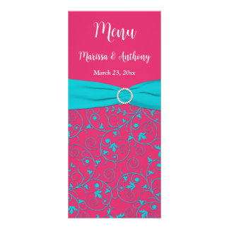 Carte Menu Mariage/Anniversaire Rose, Aqua Swirls