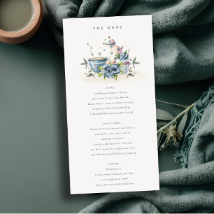 Carte menu Mariage Aqua Blue Floral Tasses à thé