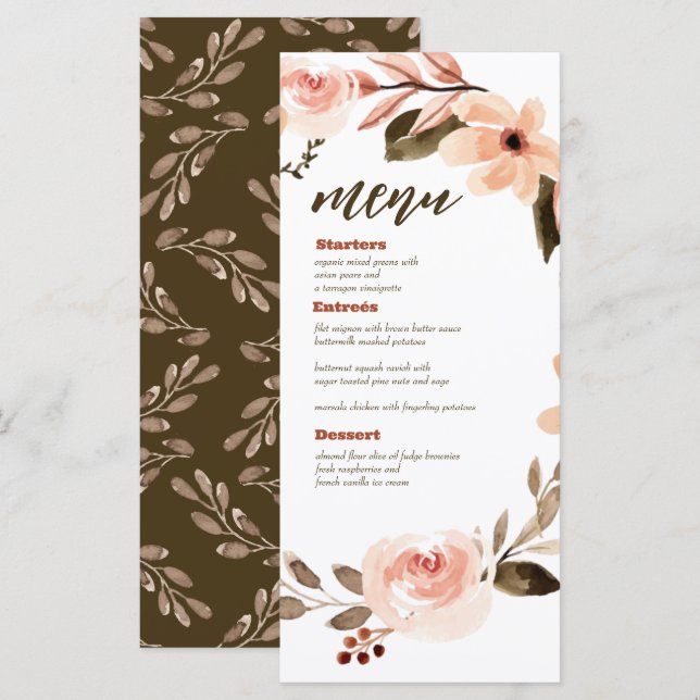 Carte menu Mariage Aquarelle Boho Burnt Orange (Devant / Derrière)