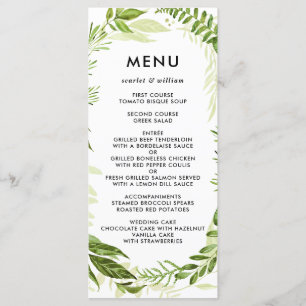 Carte menu Mariage Aquarelle Wild Green Folid