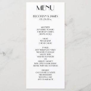 Carte menu Mariage blanc minimaliste Déco