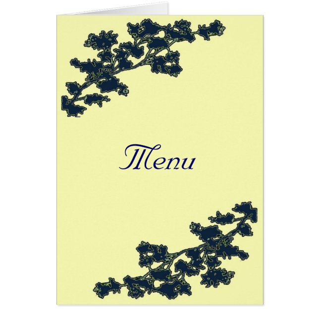 Carte menu Mariage bleu floral déco marine (Devant)