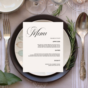 Carte menu mariage classique crème dîner