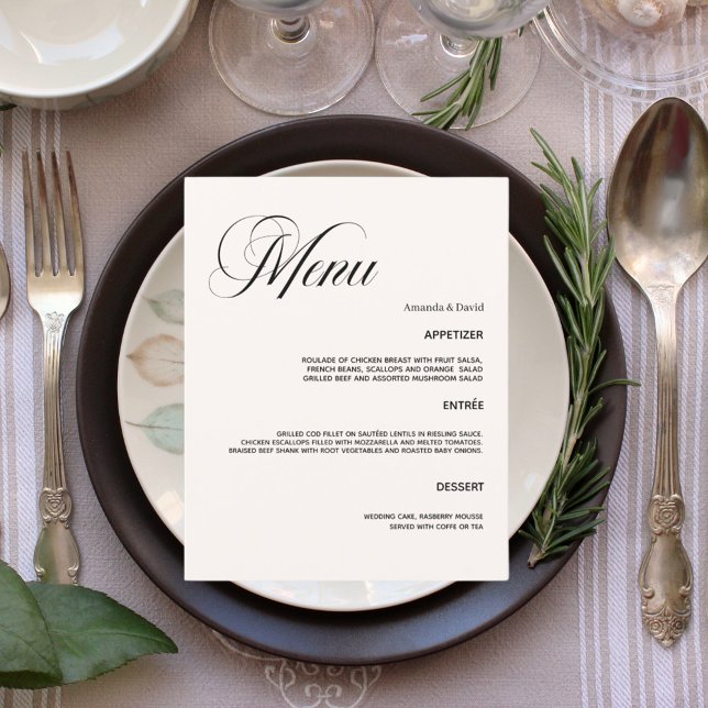 Carte menu mariage classique crème dîner (Créateur téléchargé)