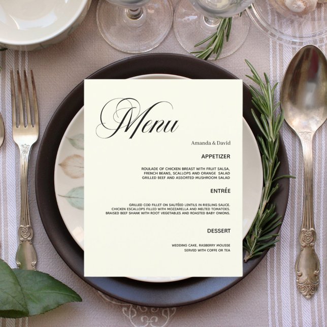Carte menu mariage classique dîner ivoire (Créateur téléchargé)