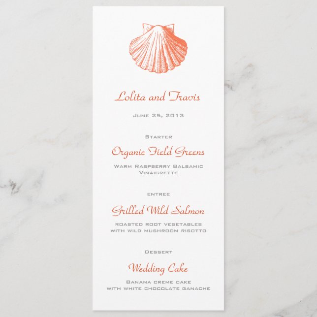 Carte Menu Mariage Coral Sea Shell (Devant)