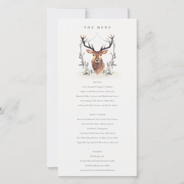 Carte menu Mariage Cute Dusky Deer Floral Crest (Devant)