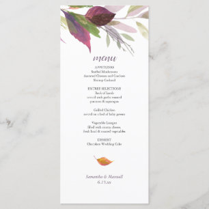 Carte Menu mariage de automne Avec Feuille Violet