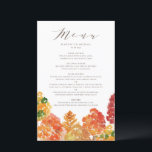 Carte menu Mariage de automne Watercolor Automne W<br><div class="desc">Ajoutez un accent d'automne au paysage de table de votre événement avec ces cartes de menu personnalisables. Il présente une scène boisée d'automne. Personnalisez en ajoutant des noms et d'autres détails du menu. Ces cartes de menu aquarelle sont parfaites pour les mariages de automne, les douches nuptiales, les baby showers,...</div>