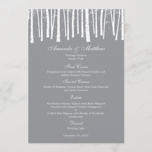 Carte menu Mariage de forêt d'hiver (Devant)