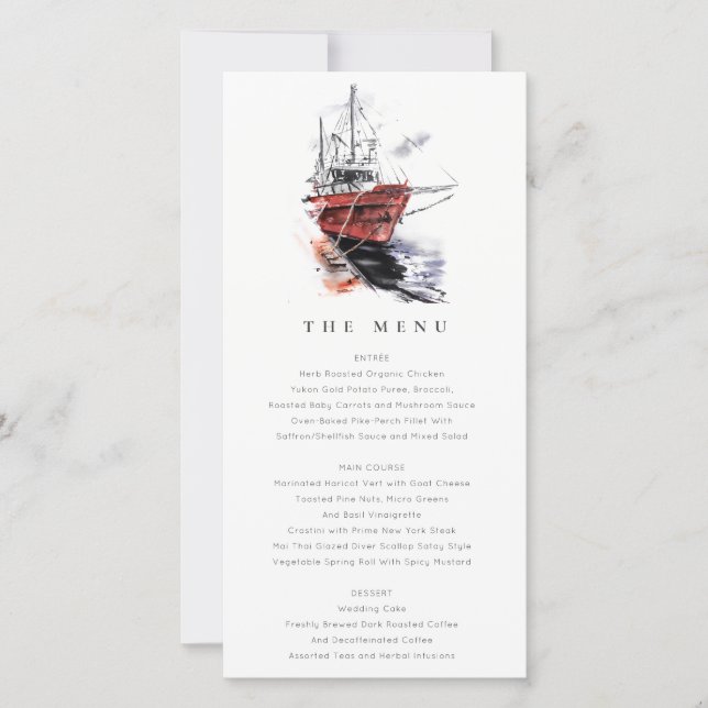 Carte menu Mariage de l'aquarelle du bateau de pla (Devant)