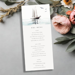 Carte menu Mariage de voile nautique Watercolor
