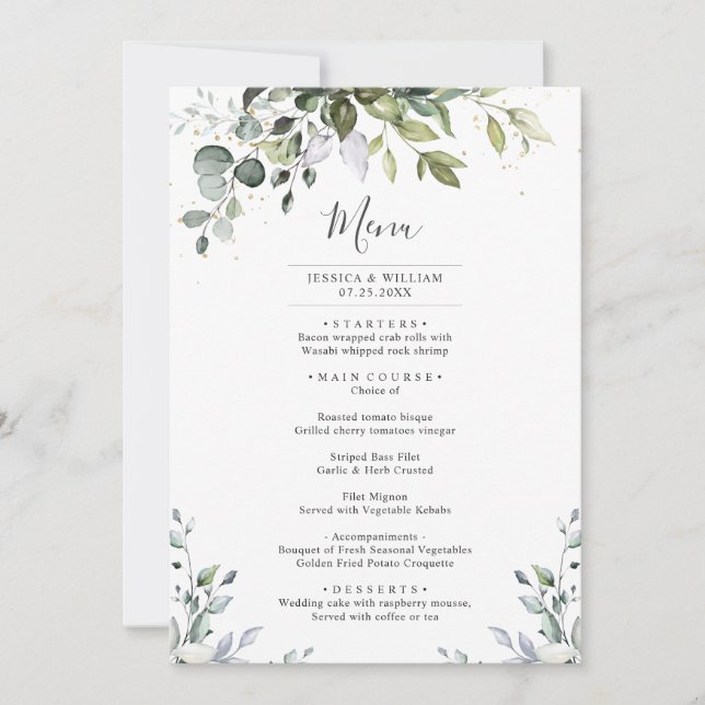 Carte menu Mariage Eucalyptus Watercolor Diner (Devant)