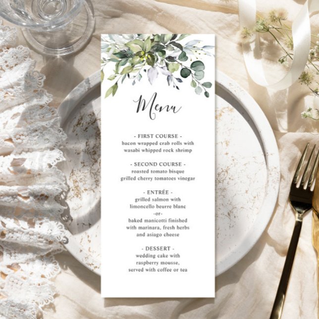 Carte menu Mariage Eucalyptus Watercolor Diner (Créateur téléchargé)